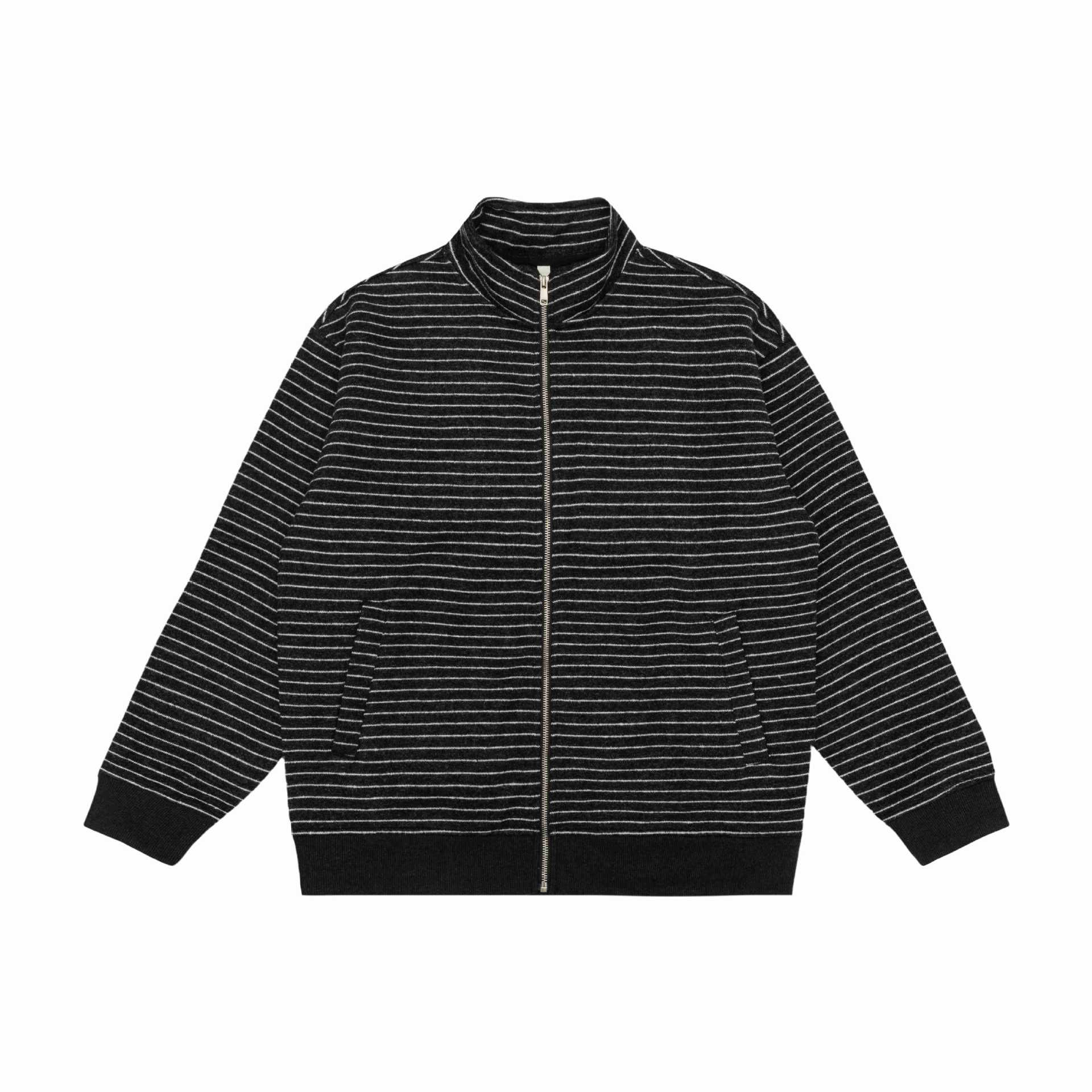 Women's Striped Zip Jacket with Stand-Up Collar and Insert Pockets Chichicherry