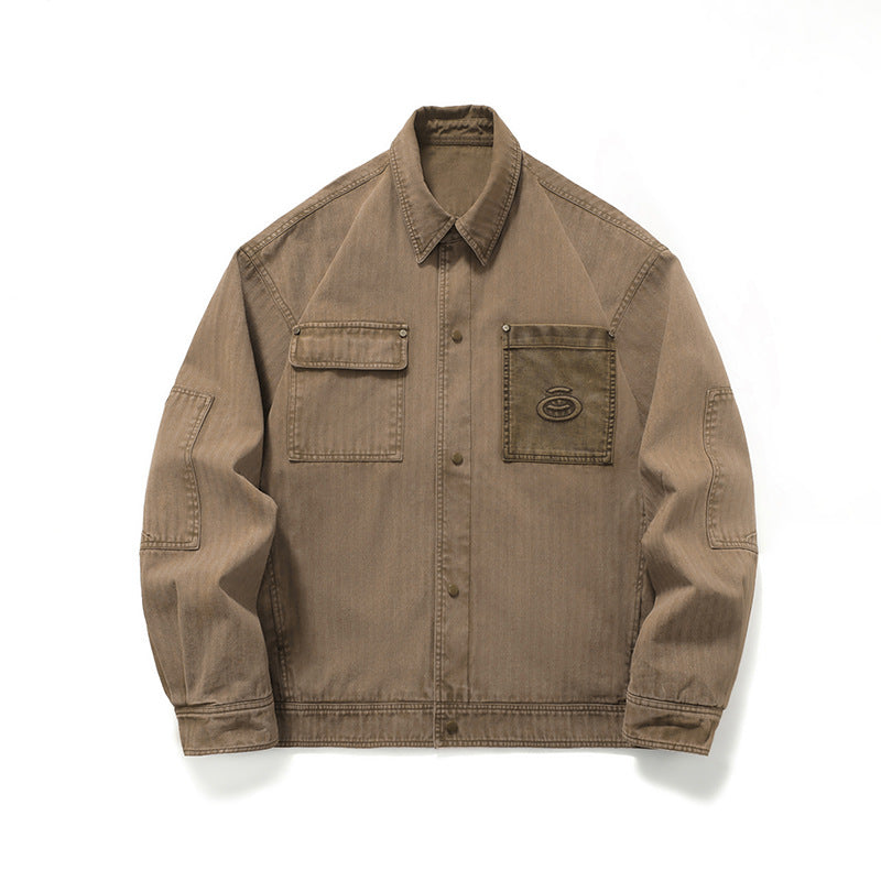 Men's robustly crafted worker chore jacket made of canvas with patch breast pockets Chichicherry