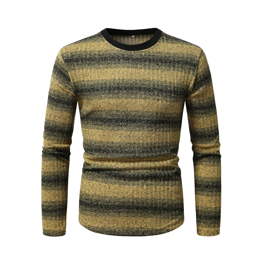 Men's Slim-Fit Fine Knit Sweater with Horizontal Gradient and Ribbed Texture Mix Chichicherry