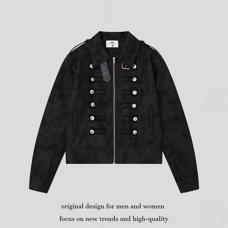 Women Military Inspired Short Jacket with Zipper, Decorative Button Plackets and Epaulettes Chichicherry