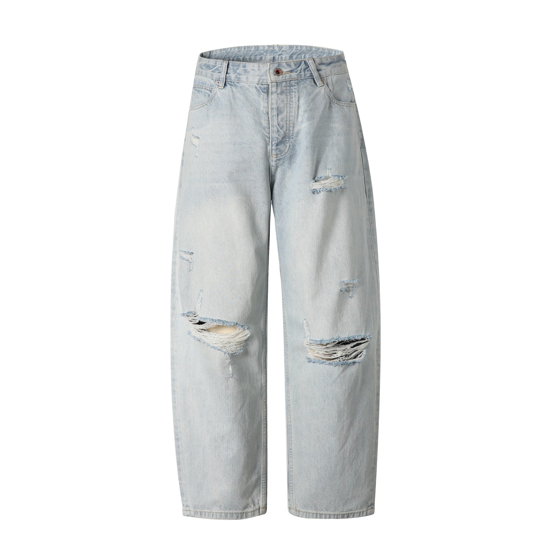 Ladies High-Waist Relaxed-Straight Jeans with Destroy Effect and Wide Leg Chichicherry