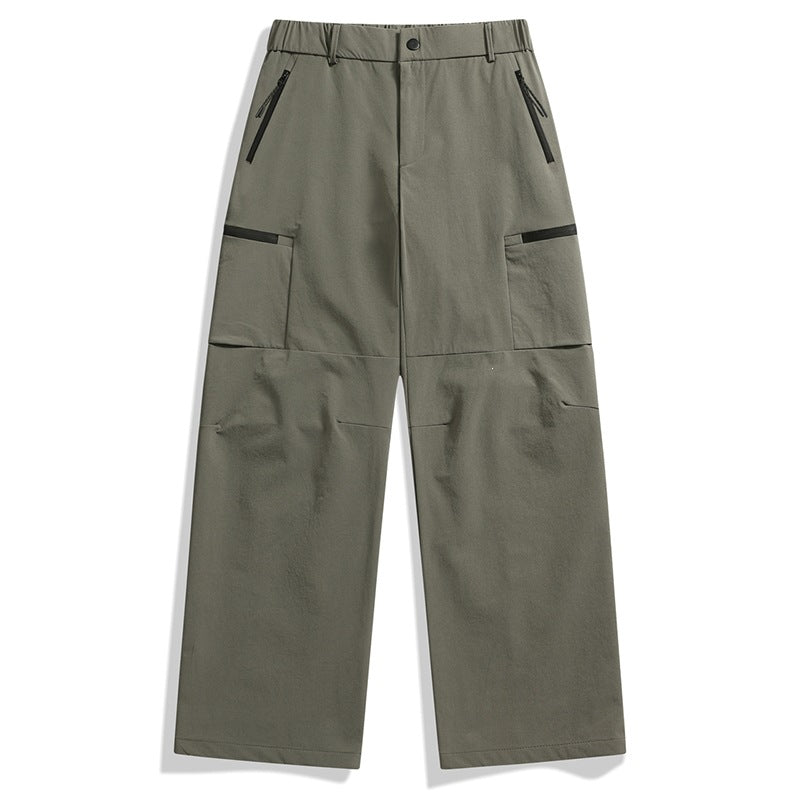 Men's Technical Utility Cargo Pants with Wide Leg, Elastic Waistband & Zipper Pockets Chichicherry