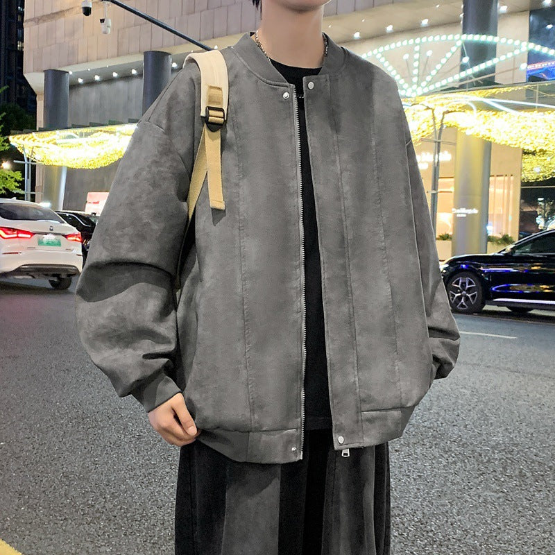 Men's Oversized Bomber Jacket made of Suede Imitation with Vertical Seam Structure Chichicherry