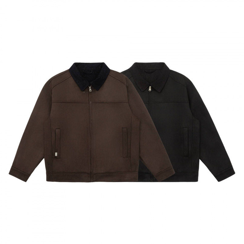 Men's Boxy Zip Blouson Jacket with Cord Collar and Minimalist Side Pockets Chichicherry