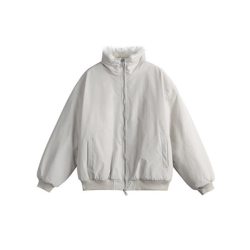 Women's Short Boxy Quilted Jacket with High Shawl Collar, Teddy Collar and Elastic Ribbed Cuffs Chichicherry