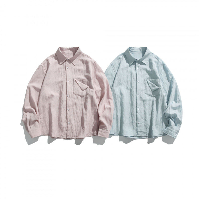 Unisex Oversize lightweight linen blend shirt with chest pocket and loose boxy cut Chichicherry
