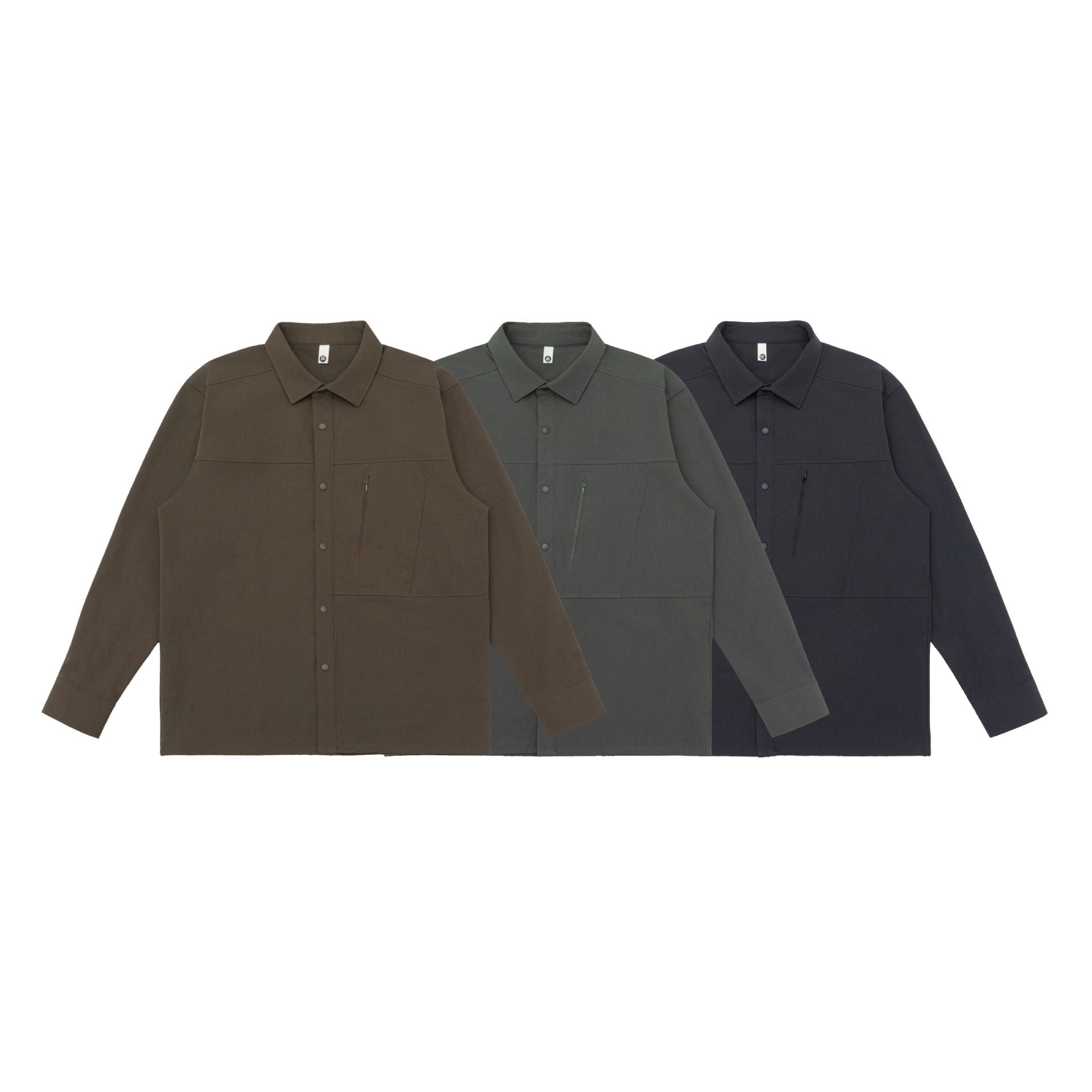 Unisex Oversized Shirt Jacket in Utility Style with concealed snap button placket and diagonal zip pocket Chichicherry