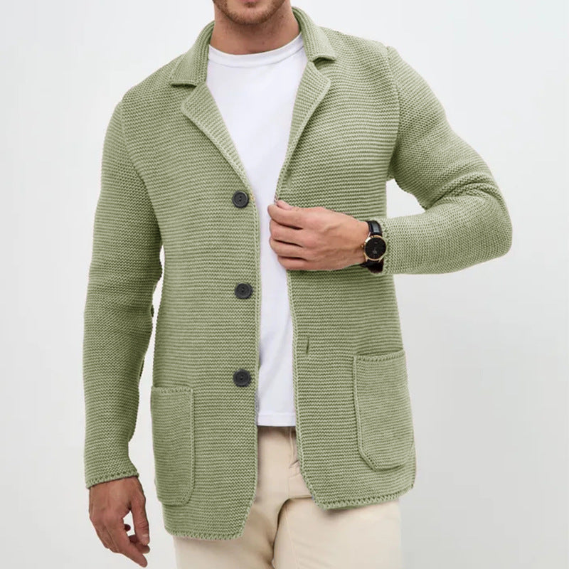 Men's chunky knit cardigan with shawl collar and patch pockets Chichicherry