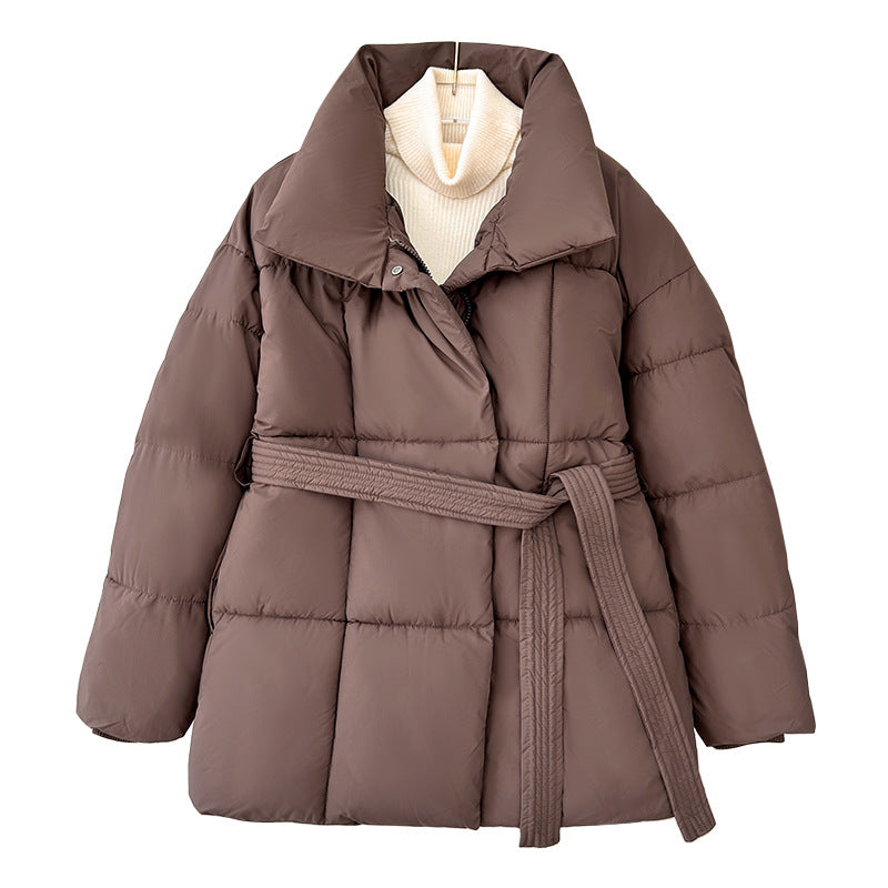Women nan tailored padded jacket with wide stand-up collar, quilted tie belt and ribbed cuffs Chichicherry