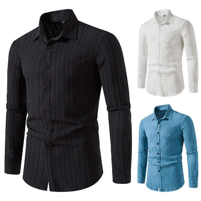 Men's Textured Slim-Fit Shirt with Crinkled Texture and Kent Collar Chichicherry