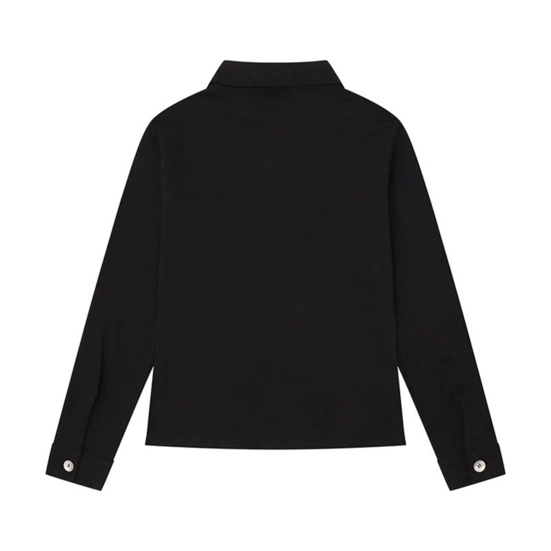 Women's long sleeve polo shirt with short zipper, shoulder pads and statement print Chichicherry
