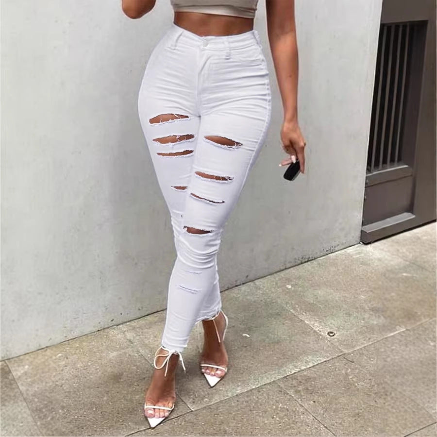 Women's high-waisted skinny jeans with layered cutouts and sculpting effect Chichicherry