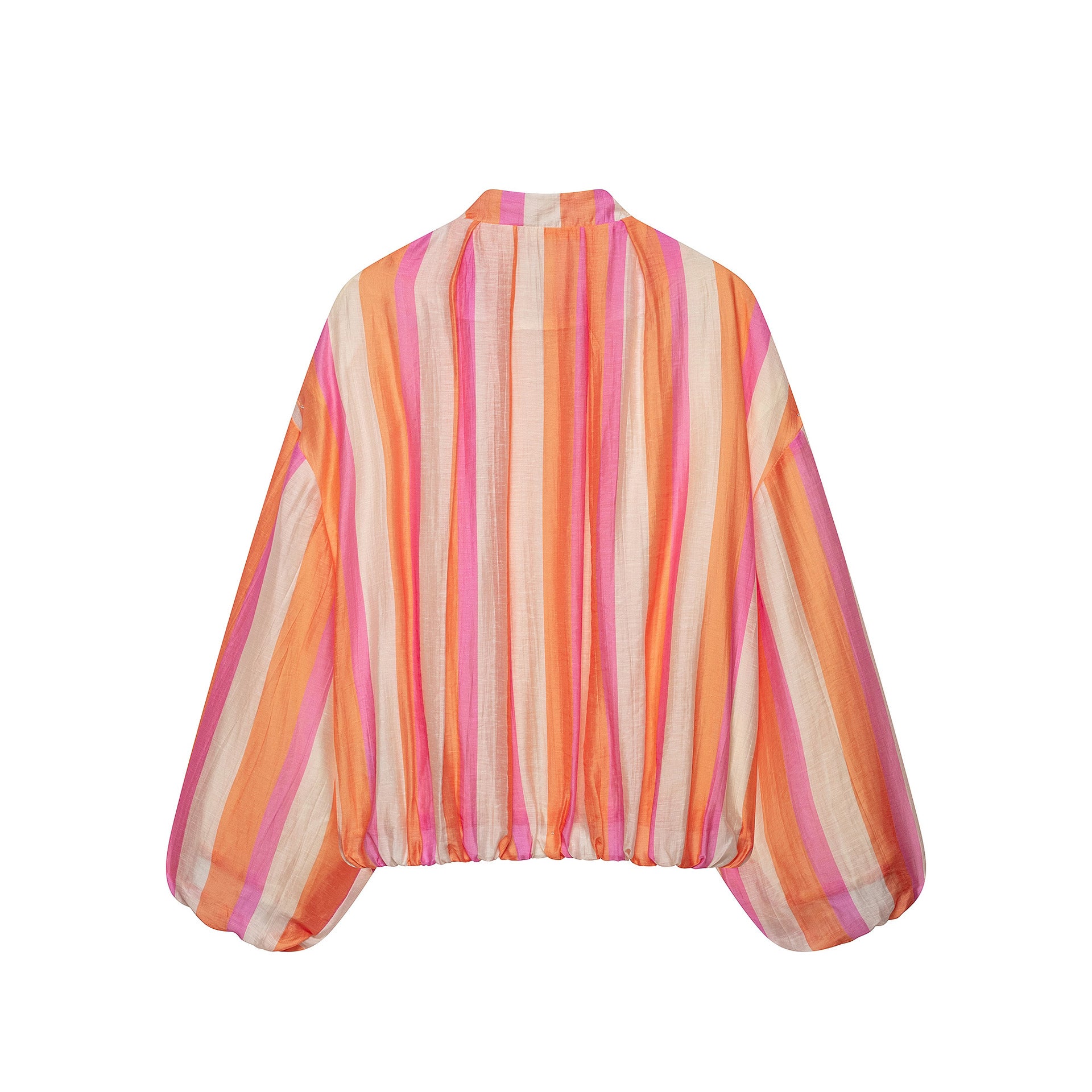 Women's Lightweight Striped Cropped Bomber Jacket made of Transparent Crêpe with Balloon Sleeves Chichicherry