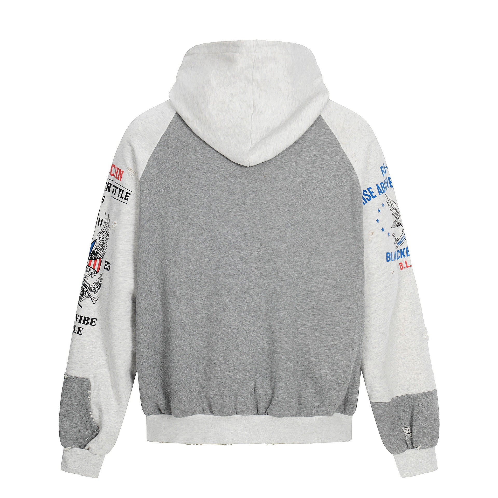 Men's Zip Hoodie in Vintage College Look with Raglan Sleeves and Distressed Details Chichicherry