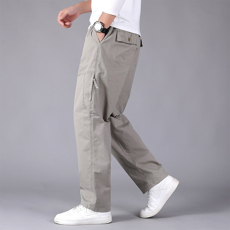 Men's loose-fitting cargo pants with elastic drawstring waistband, knee patches & zip pockets Chichicherry