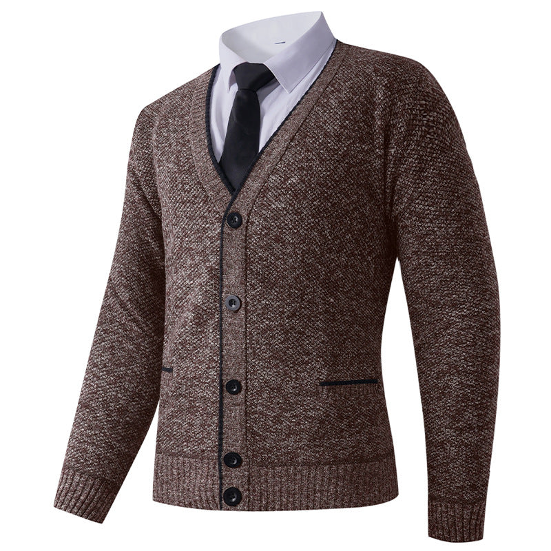 Men's Structured Knit Cardigan with V-Neck, Button Placket and Pockets Chichicherry