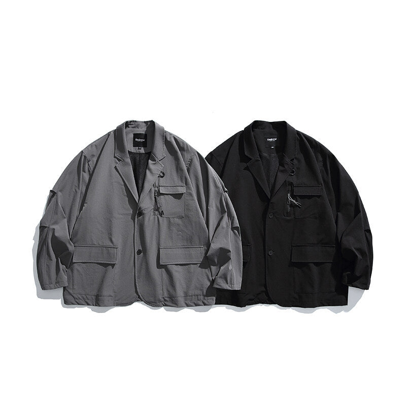 Men's Oversized Utility Blazer with Multifunctional Pockets Chichicherry