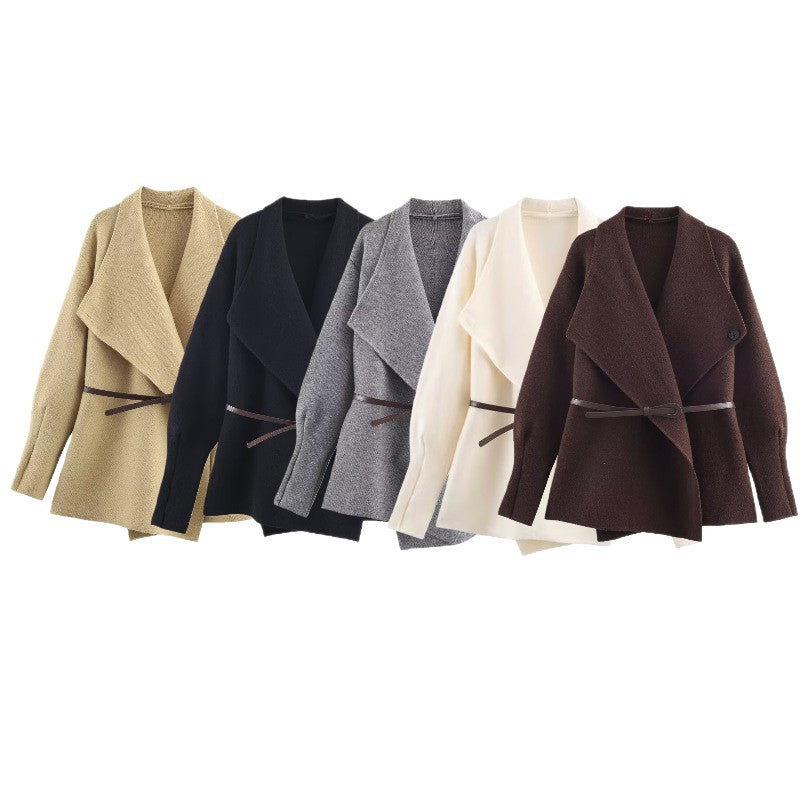 Women’s Wrap Coat with Oversized Shawl Collar and Waist Belt Chichicherry