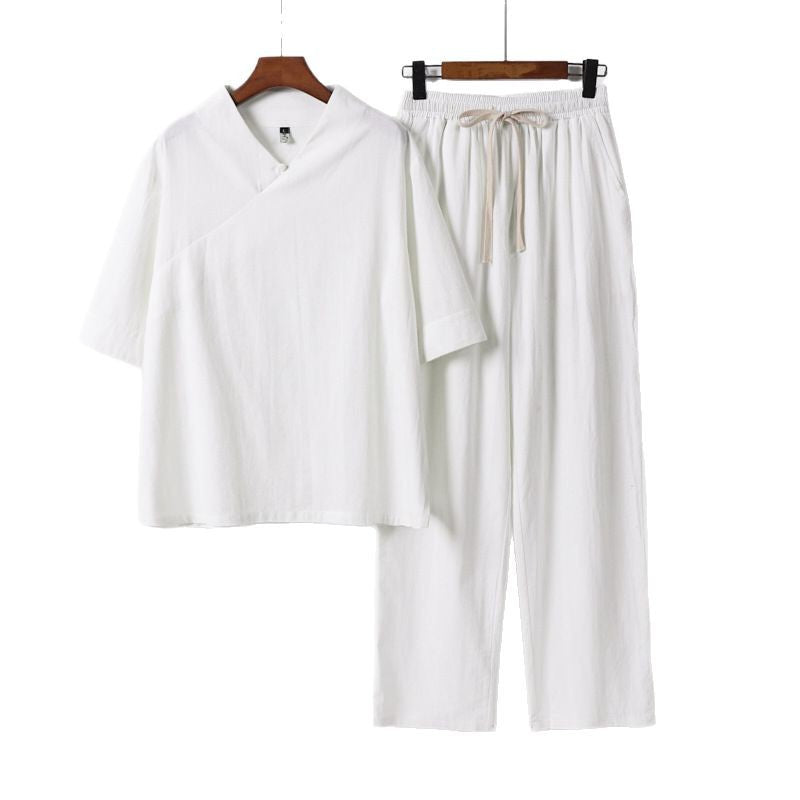 Unisex Lightweight Kimono Loungewear Set with V-Neck and Drawstring Pants Chichicherry