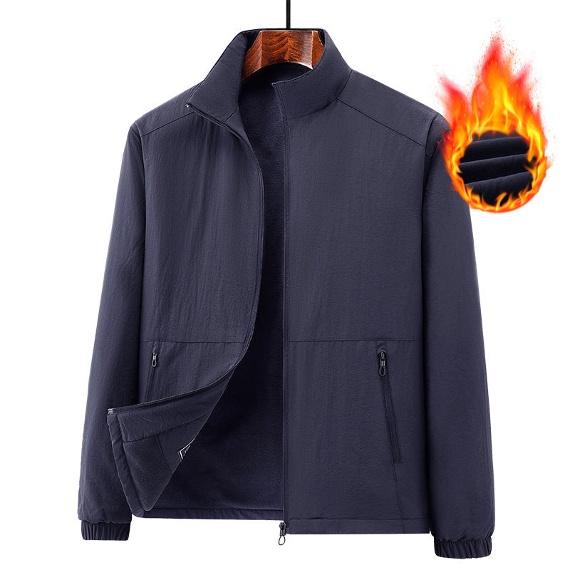 Men's lightweight windproof fleece jacket with stand-up collar and zip pockets Chichicherry