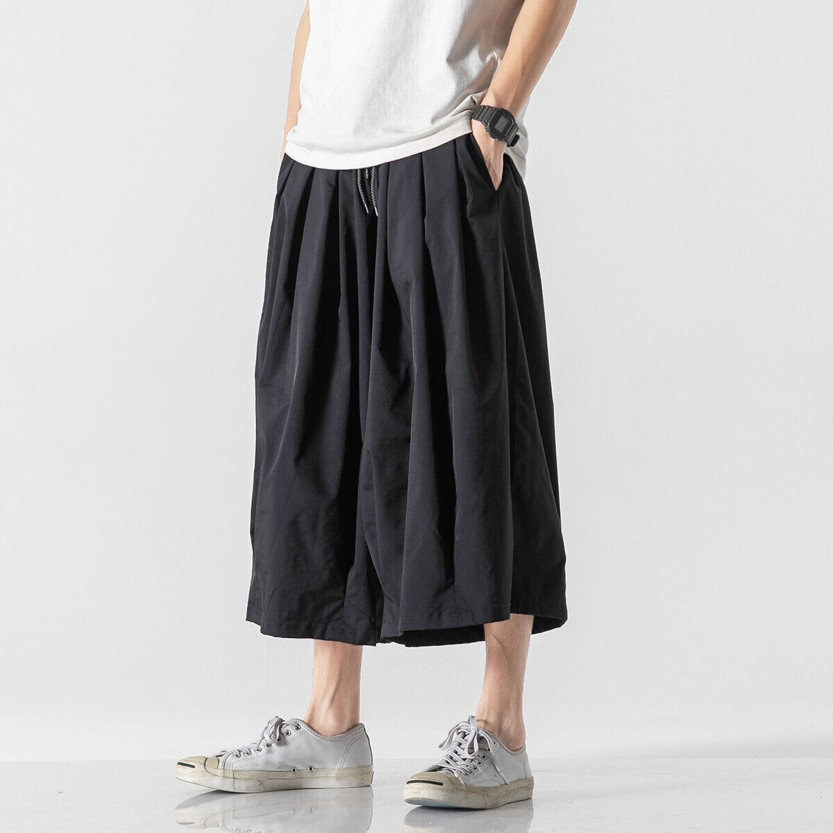Men's Wide Cut Culotte Lounge Pants with Drop Crotch and Elastic Drawstring Chichicherry
