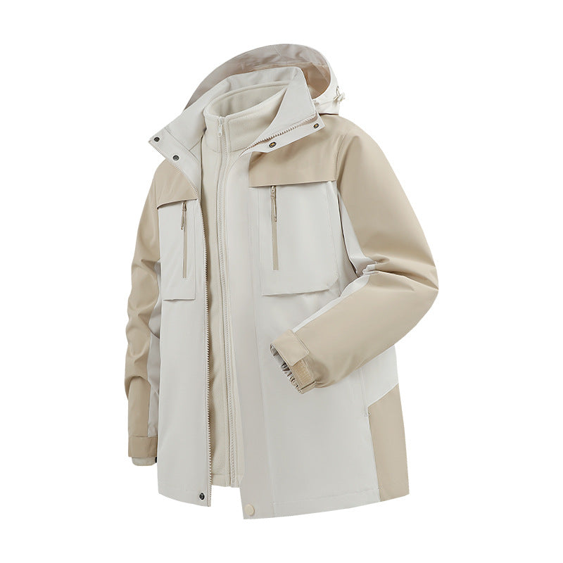 Men's Two-Piece Softshell Parka with Removable Fleece Inner Jacket and Hood Chichicherry