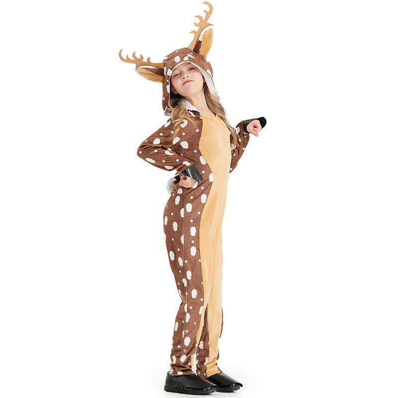 Girls Plush Deer Costume with Hood and Animal Ears Chichicherry