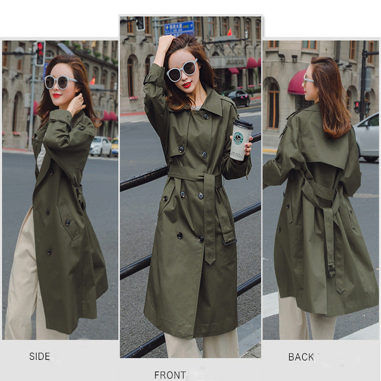 Women Mid-length Trench Coat with figure-flattering tie belt and adjustable cuffs Chichicherry