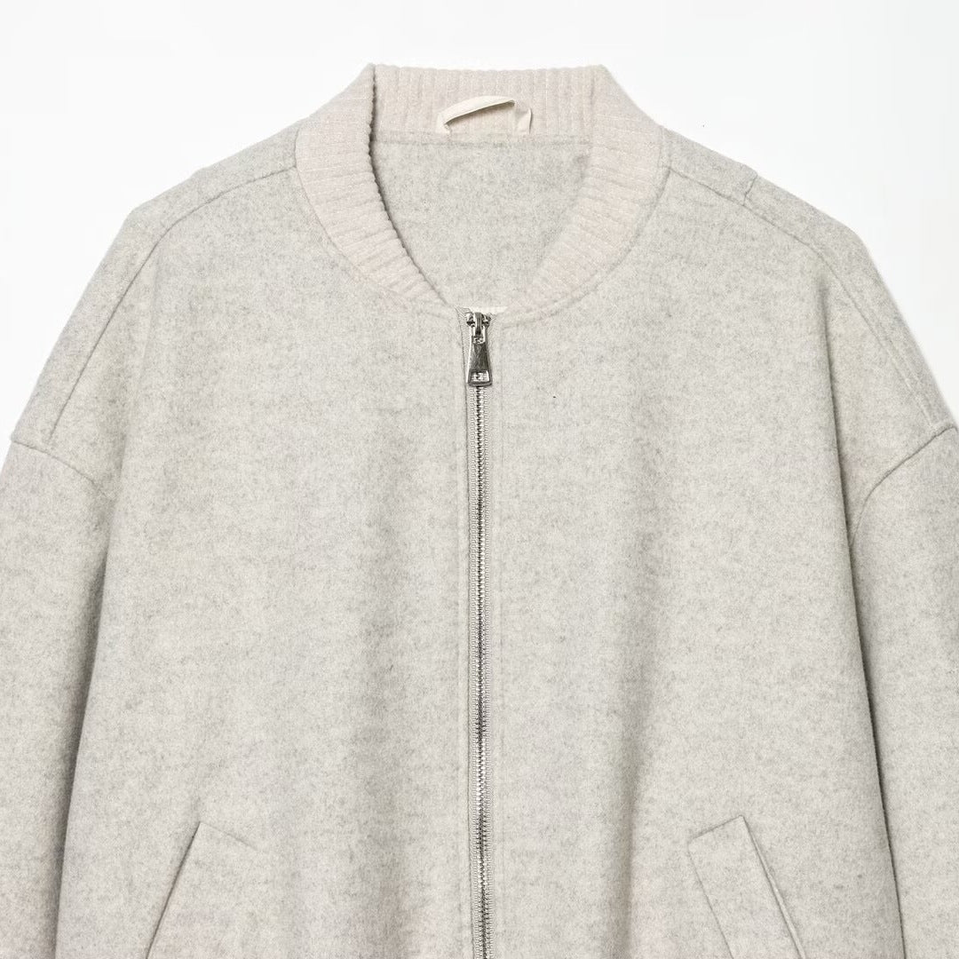 Women's Boxy Bomber Jacket made of Sweat Material with Zipper and Arm Pocket Chichicherry
