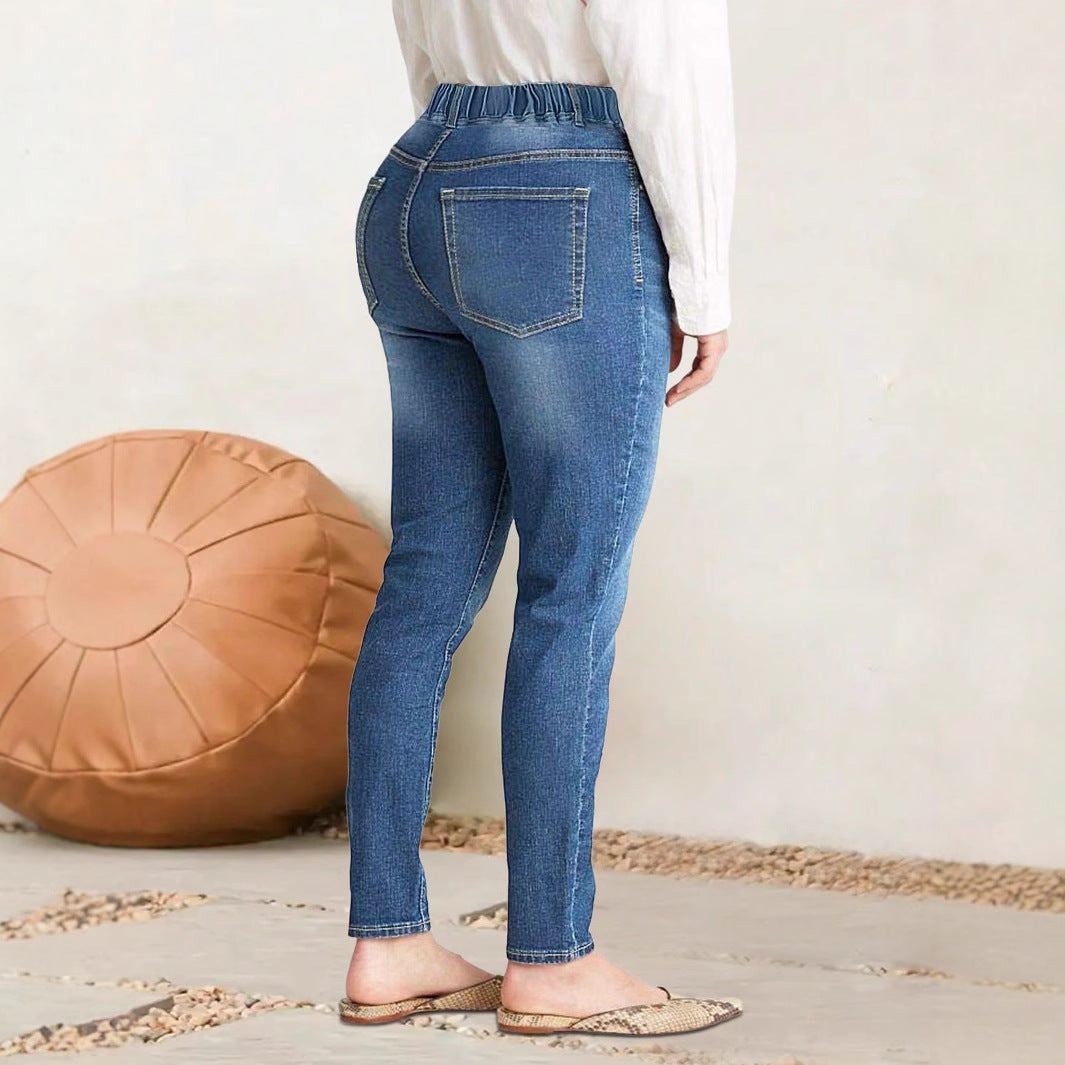 Women high-cut stretch jeggings with elastic comfort waistband and back pockets Chichicherry