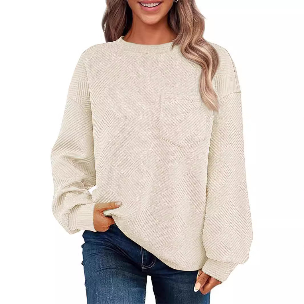Women's Oversized Textured Knit Sweater with Chest Pocket Chichicherry
