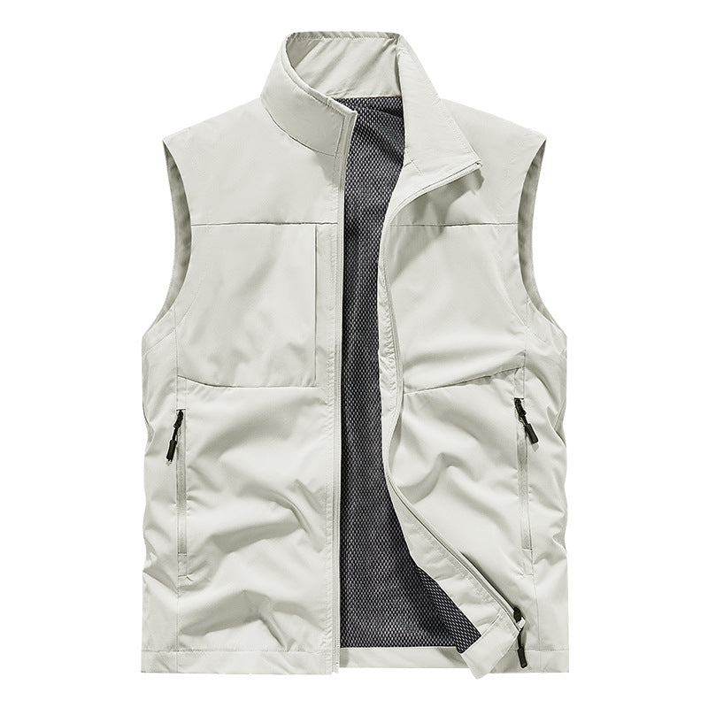 Men's lightweight technical outdoor vest with stand-up collar, mesh lining, and zippered pockets Chichicherry