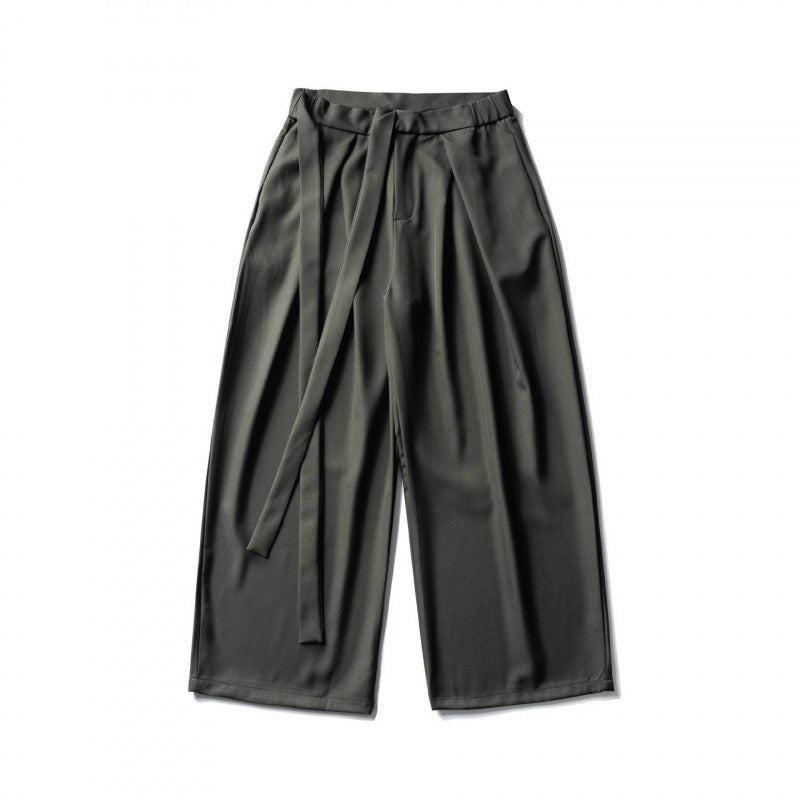 Women's Wide Culotte Pants with High Waist, Pleats and Tie Belt Chichicherry