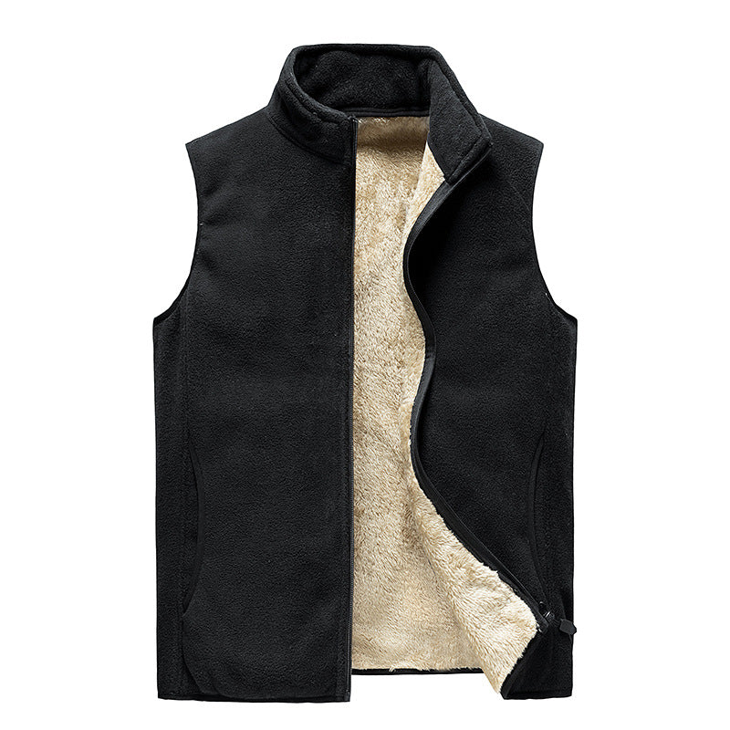 Men's Cozy Thermal Fleece Vest with Sherpa Lining, Stand-Up Collar and Zipper Closure