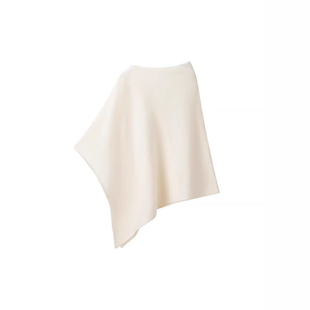 Women's Fine Knitted Poncho with Asymmetrical Hem and Boat Neck Chichicherry