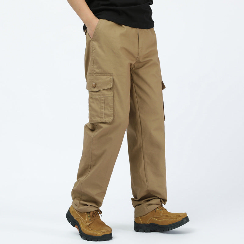 Men's Wide Cargo Pants with Flap Pockets, Adjustable Leg Cuffs and Elastic Waistband Chichicherry