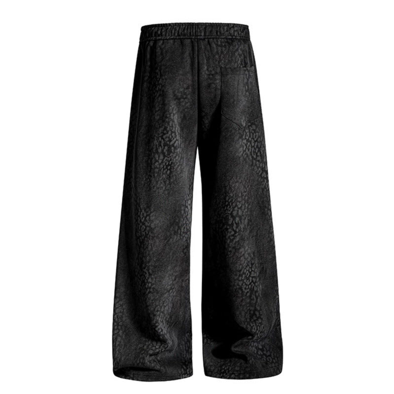 Women's Wide Palazzo Jogging Pants with Drawstring Waist, Statement Print and Vintage Wash Chichicherry