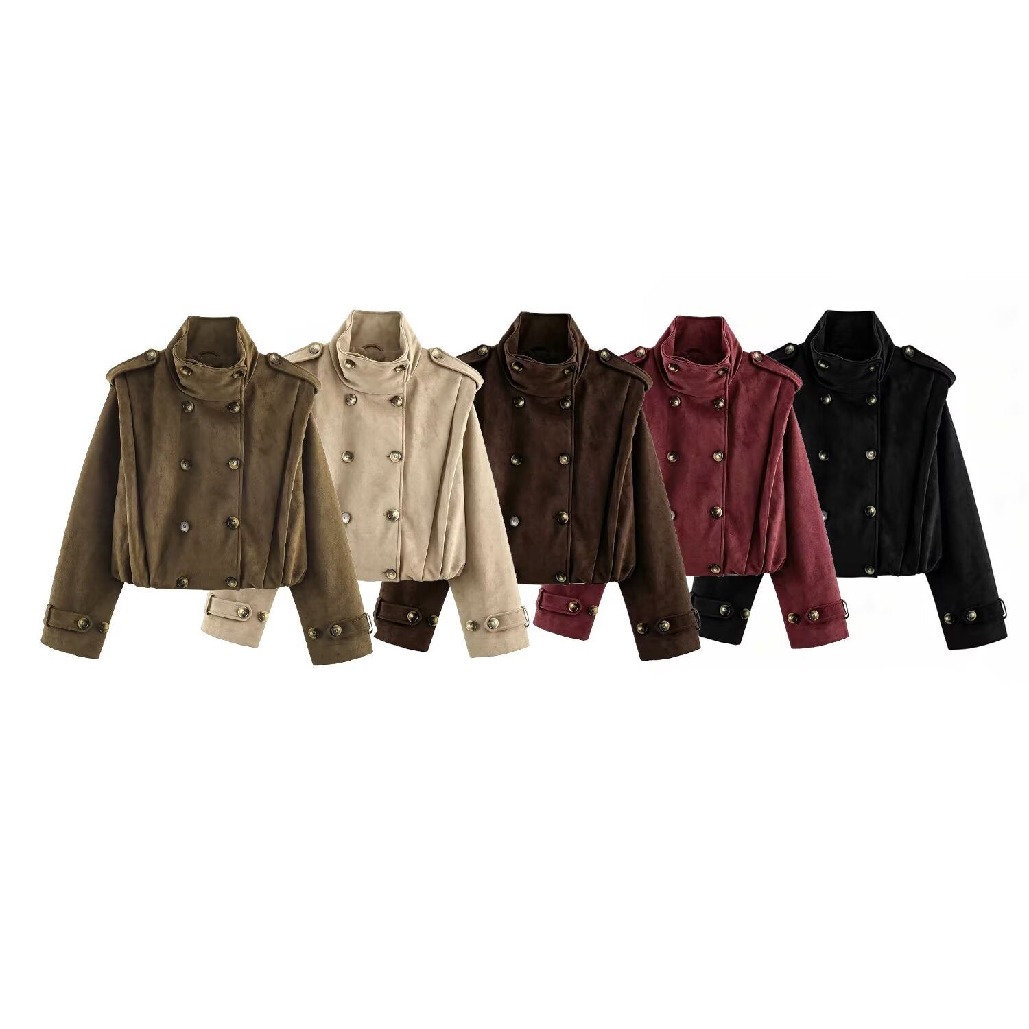 Women’s short jacket in sailor and military mix with high stand-up collar, epaulettes and fitted drawstring Chichicherry