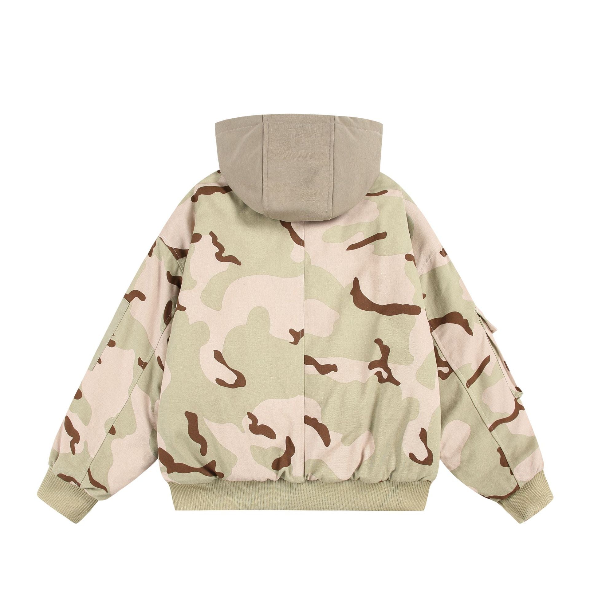 Unisex Oversize Cargo Bomber Jacket with Hood and Patches Utility Pockets Chichicherry
