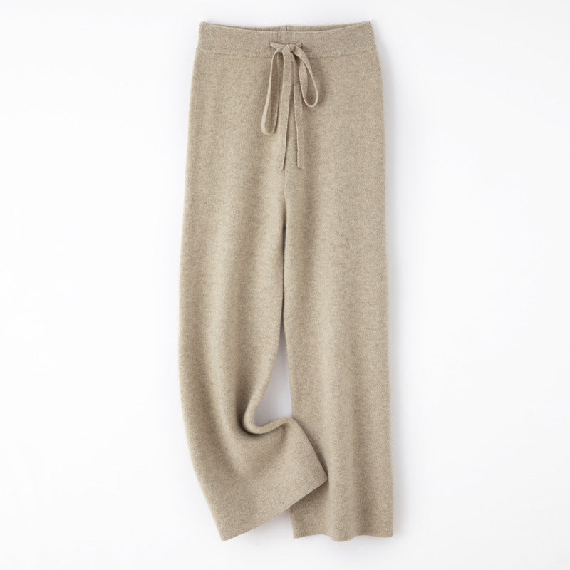 Women's wide knit pants with drawstring waistband and cashmere-like texture Chichicherry