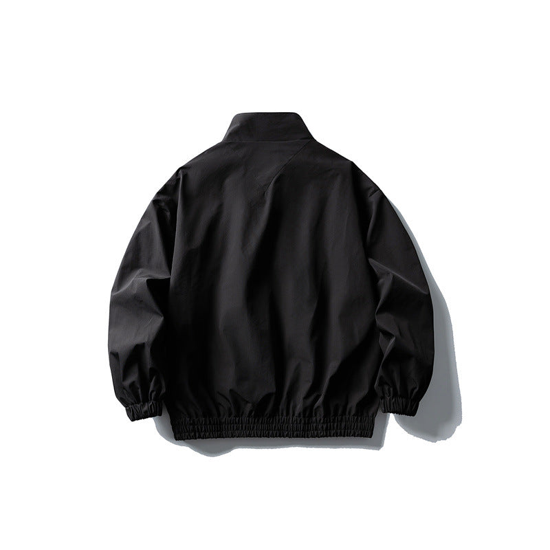 Men's Windbreaker Jacket in Boxy Cut with Stand-up Collar and Elastic Hem Chichicherry