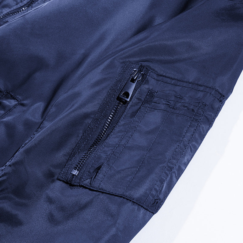 Men's Wind and Water Resistant Nylon Bomber Jacket with Ribbed Cuffs and Sleeve Pocket Chichicherry