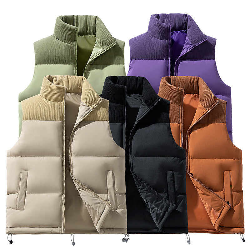 Men's Padded Quilted Vest with Cord Collar, Thermal Insulation and Drawstring Hem Chichicherry