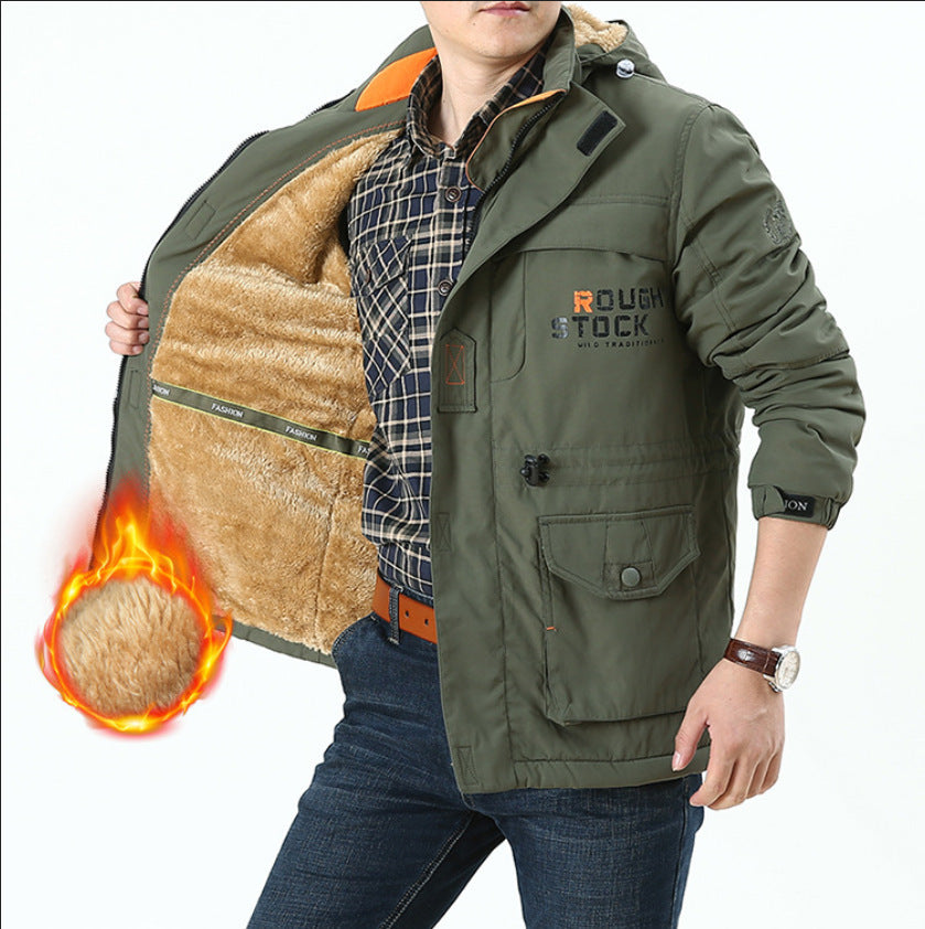 Men's Insulated Field Parka in Utility Style with Teddy Fleece Inner Collar, Hood, and Multi-Pockets Chichicherry