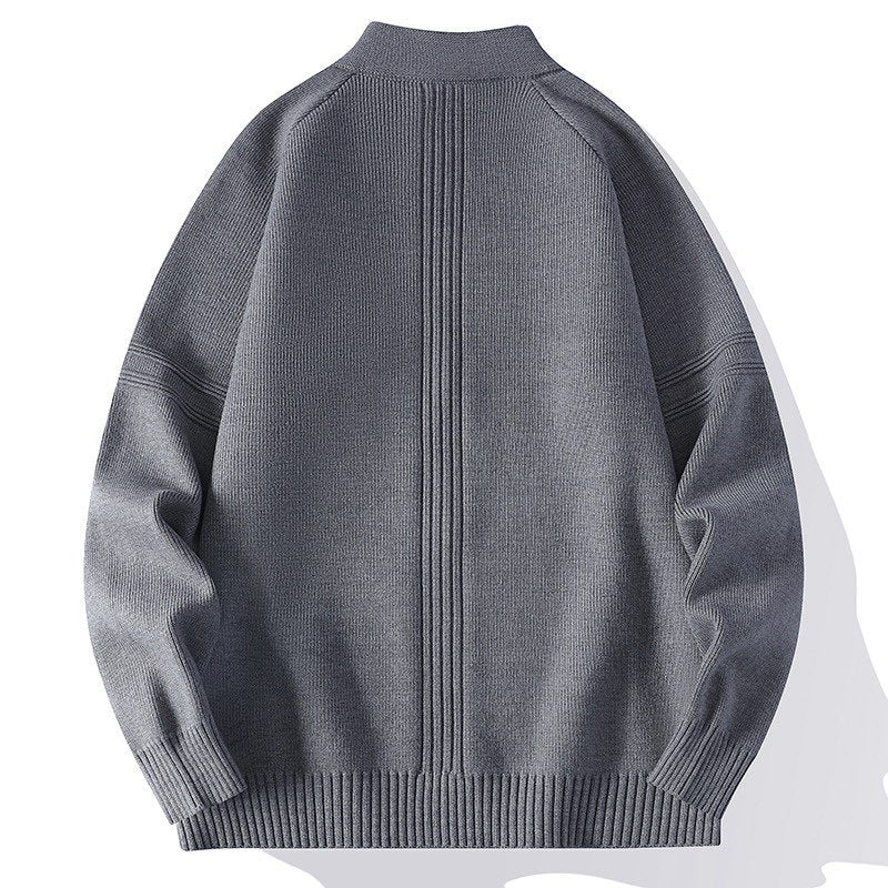 Men's Oversize Fine Knit Zip Jacket with Stand-Up Collar, Raglan Sleeves, and Ribbed Cuffs Chichicherry