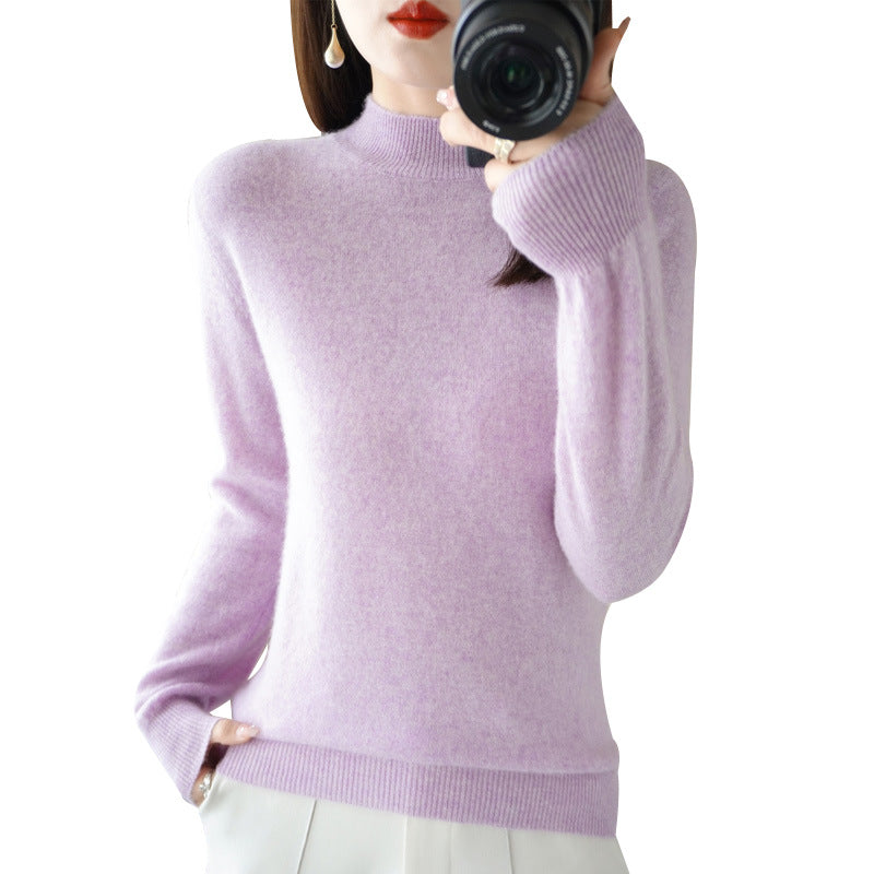 Women's short roll-neck sweater in cashmere look with extra long ribbed cuffs Chichicherry
