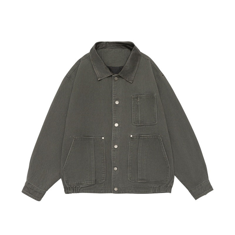 Men's Boxy Canvas Field Blouson with Snap Button Placket and Large Utility Pockets Chichicherry
