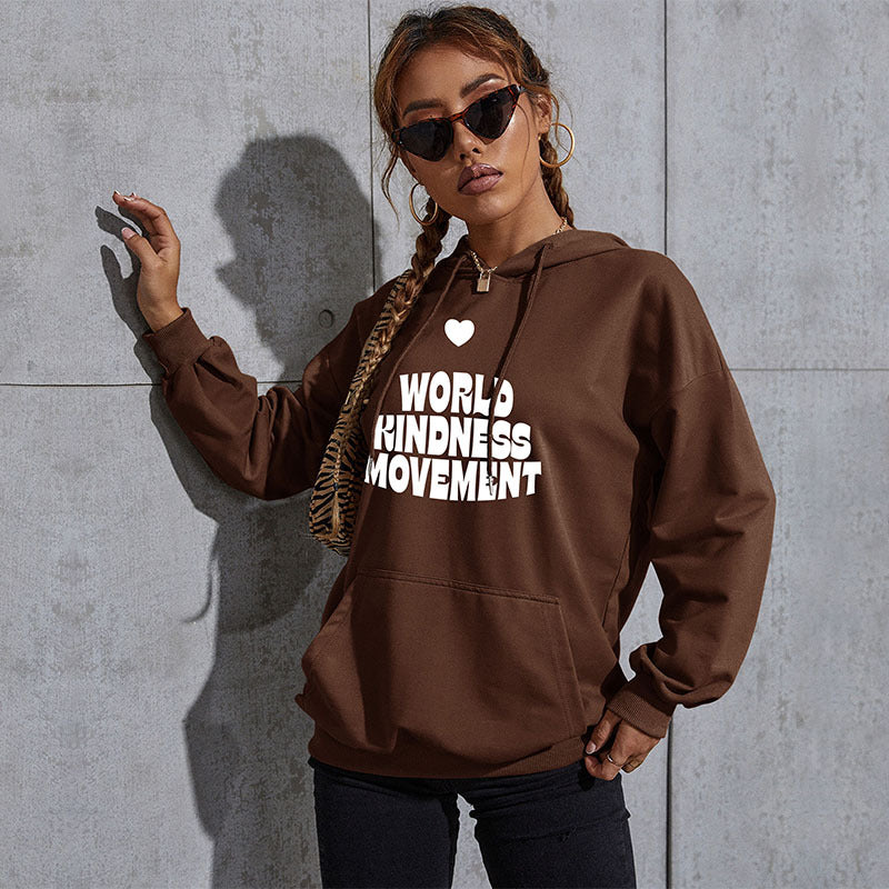 Women's Casual Oversized Hoodie with Statement Print, Kangaroo Pocket and Ribbed Cuffs Chichicherry