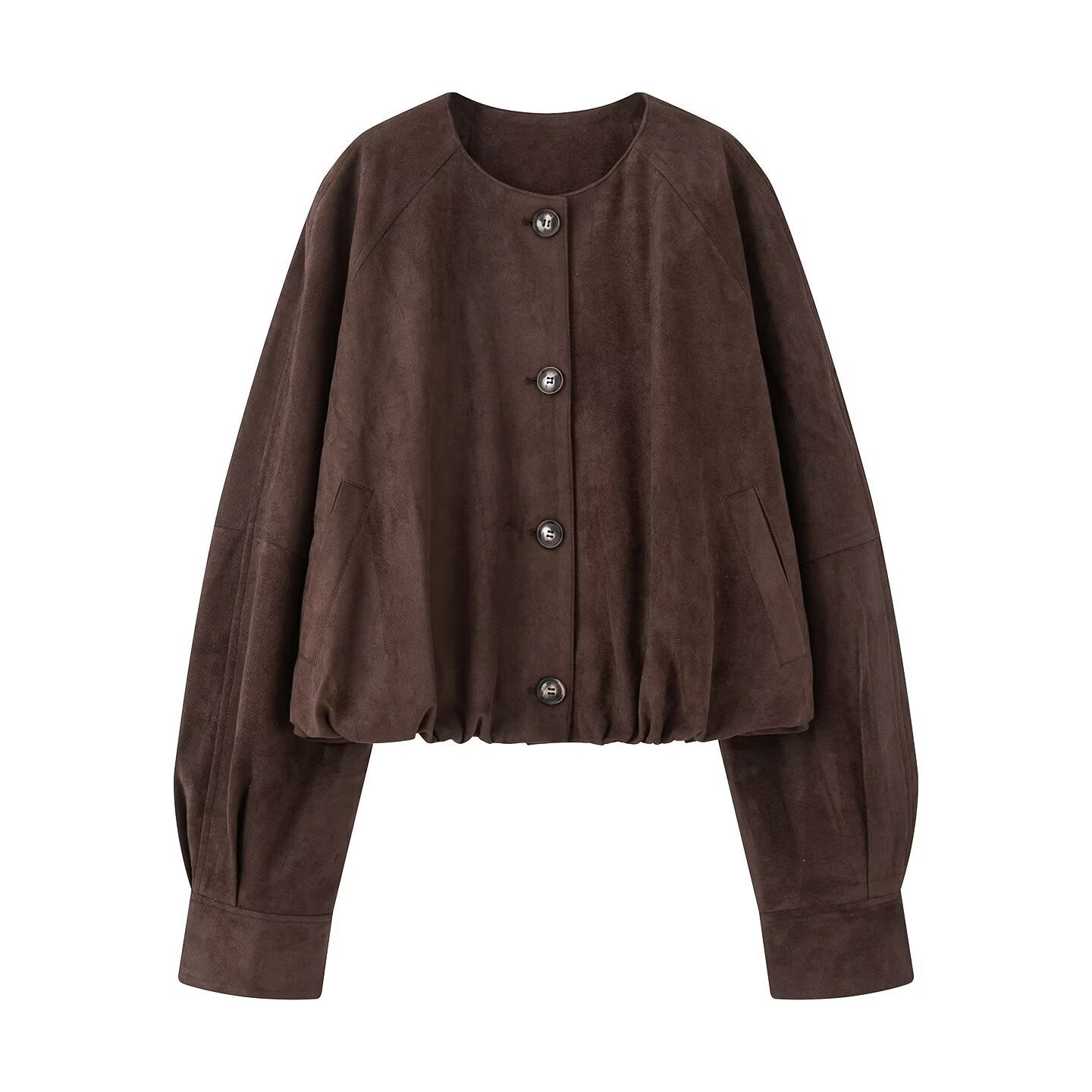 Women Short Blouson Jacket in Cropped Look with Round Neckline and Balloon Sleeves Chichicherry