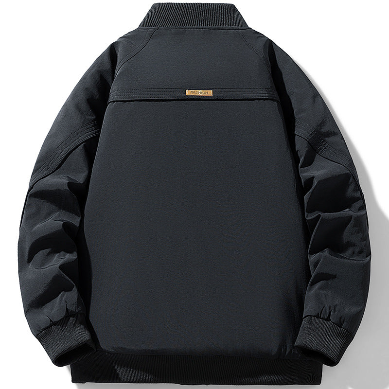 Men's Padded Utility Bomber Jacket with Ribbed Collar, Quilted Lining and Concealed Snap Placket Chichicherry